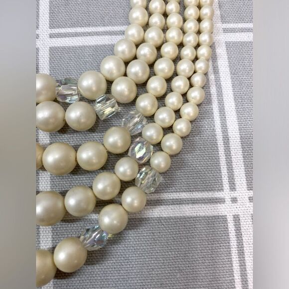 Vtg 50s Pearlized Beads Adjustable Necklace 5 Strand Aurora Borealis Beads Japan - Picture 5 of 7